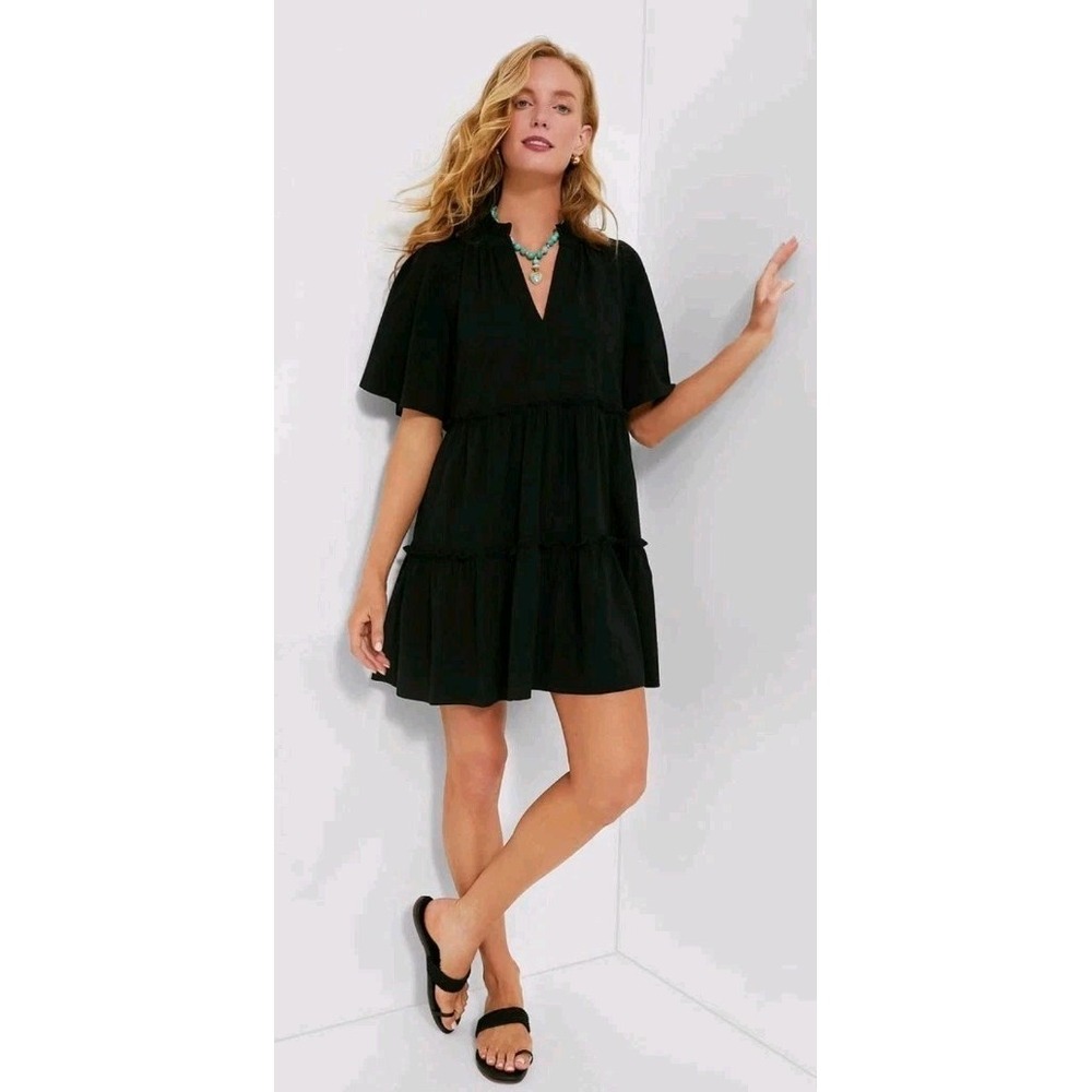Tuckernuck Crawford Crepe Dress Women's Medium Black Tiered Mini Flowy